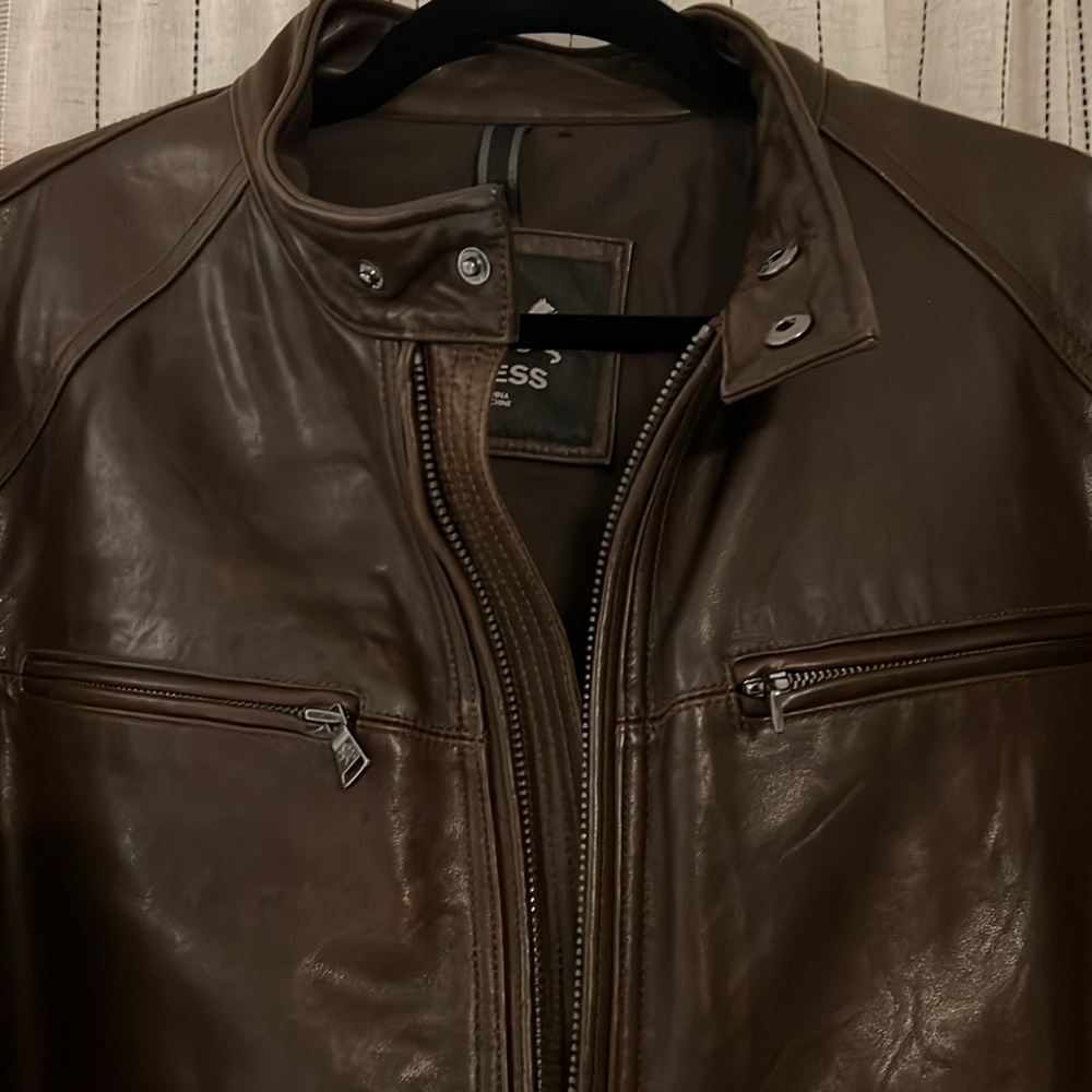 Men’s Express Brown Leather Jacket - Picture 2 of 4